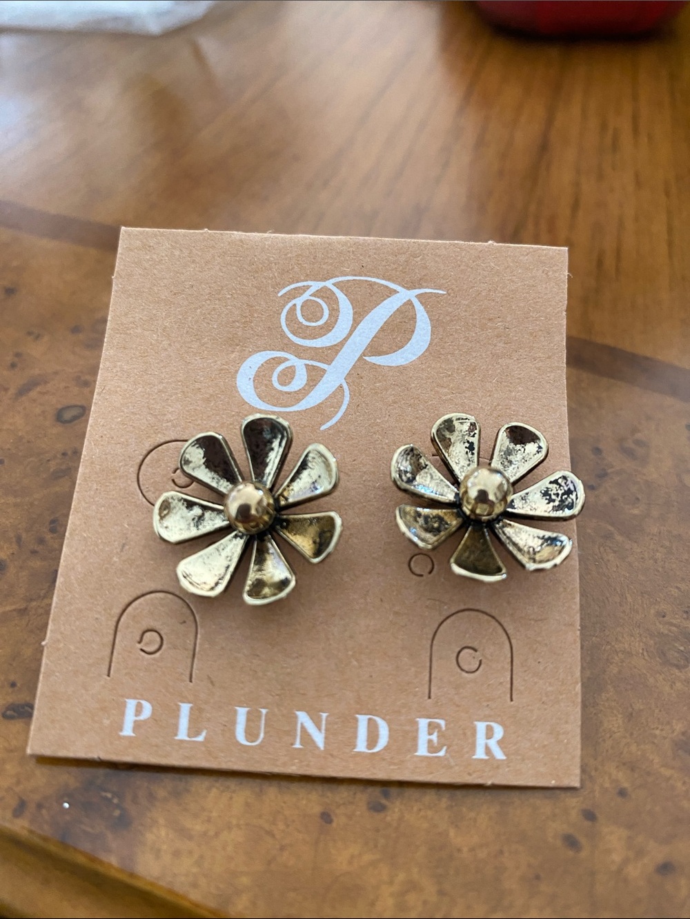 Plunder Antique Gold Floral Petal Stud Earrings